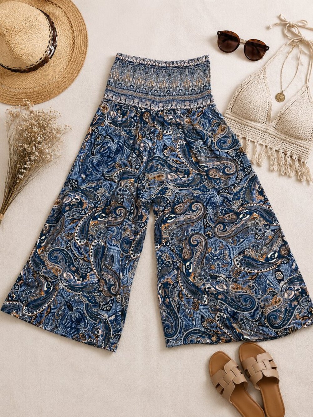 Gigi Moda Italy Paisley Palazzo Pants Boho Wide Leg Festival Pants